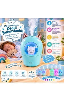 Kedi Tasarımlı Şık Buhardanlık Bebe Ve Çocuklar İçin Mavi Renk
