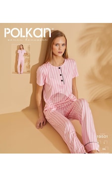 Polkan Kadın Çizgili Kısa Kollu Penye Pijama Takımı Pembe 19501 Pembe Polkan Kadın Çizgili Kısa Kollu Penye Pijama Takımı Pembe 19501 Pembe