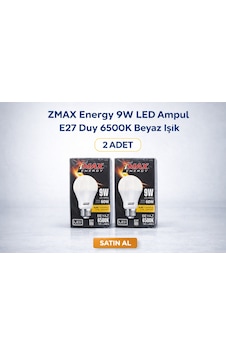 Zmax Energy 9w Led Ampul E27 Duy 6500k Beyaz Işık 720 Lümen 60w Eşdeğer Enerji Tasarruflu 2 Adet