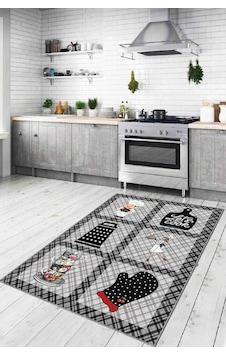 Gri Kaymaz Tabanlı Yıkanan Aşçı Desenli Mutfak Halısı Ar173n11