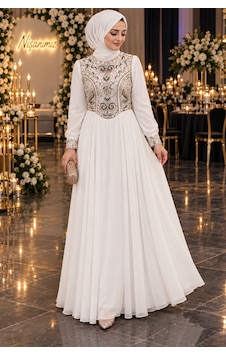 Gül&can Butik İşlemeli Tesettür Nişan Elbisesi Zarif & Şık Tasarım Beyaz Gül&can Butik İşlemeli Tesettür Nişan Elbisesi Zarif & Şık Tasarım Beyaz