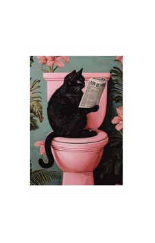 Tuvaletteki Siyah Kedi Tasarım Ahşap Tablo, 35cm X 50cm Tuvaletteki Siyah Kedi Tasarım Ahşap Tablo, 35cm X 50cm