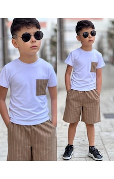 Sy Store Erkek Çocuk Çizgili Şort & Cep Detaylı Basic Tişört Takımı Yazlık Şık Kombin Açık Kahve Sy Store Erkek Çocuk Çizgili Şort & Cep Detaylı Basic Tişört Takımı Yazlık Şık Kombin Açık Kahve