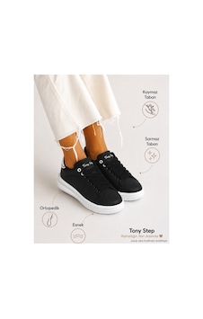 Ts Tonny Step Tonny Step Ünisex Sneaker Falyon Sararmaz Taban Hafif Tüy Gibi Günlük Spor Ayakkabı Siyah-beyaz Topuk