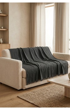 İskandinav Dokulu Pamuklu Saçaklı Koltuk Örtüsü Ve Koltuk Şalı Kaymaz Terletmez 170x200 Cm Gri