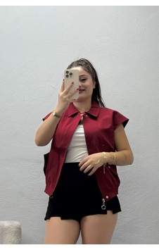 Belendir Kadın Likralı Cepli Dokuma Yelek Bordo Belendir Kadın Likralı Cepli Dokuma Yelek Bordo