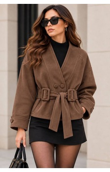 Dip Moda Kadın Kahverengi Süet Dokulu V Yaka Çift Düğmeli Tokalı Kuşaklı Oversize Ceket Nbk020 Dip Moda Kadın Kahverengi Süet Dokulu V Yaka Çift Düğmeli Tokalı Kuşaklı Oversize Ceket Nbk020