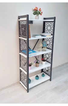 Desenli, Lazer Kesim, Metal, 5'li Raf,çiçeklik,kitaplık, Dolap Beyaz Desenli, Lazer Kesim, Metal, 5'li Raf,çiçeklik,kitaplık, Dolap Beyaz
