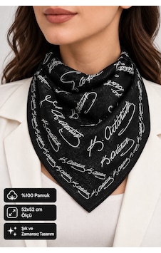 Herşeynota Atatürk İmza Desenli Siyah Pamuk Fular 52x52 Cm Çok Amaçlı Bandana Okul, Etkinlik, Tören, Gösteri Çok Renkli Herşeynota Atatürk İmza Desenli Siyah Pamuk Fular 52x52 Cm Çok Amaçlı Bandana Okul, Etkinlik, Tören, Gösteri Çok Renkli