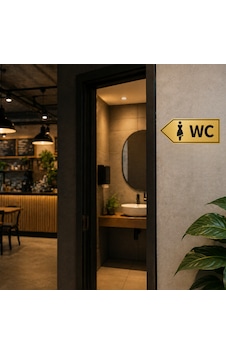 Wc Yön Tabelası Metal Levha 20x10 Cm Gold Renk Tuvalet Yönlendirme Levhası Sol Ok Bayan