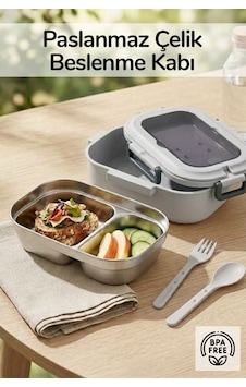 2 Bölmeli Kaşık Çatallı Paslanmaz Çelik Yemek Kabı Lunch Box Sefer Tası Beslenme Kabı Gri 2 Bölmeli Kaşık Çatallı Paslanmaz Çelik Yemek Kabı Lunch Box Sefer Tası Beslenme Kabı Gri