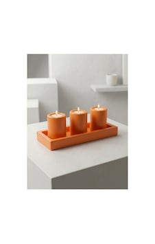 Premium - Canlı Turuncu Renk - Dörtlü Mumluk Seti - Ebatlar: Tepsi 25x10cm / Mumluklar 8x5cm Premium - Canlı Turuncu Renk - Dörtlü Mumluk Seti - Ebatlar: Tepsi 25x10cm / Mumluklar 8x5cm