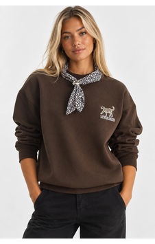 Mevese Bisiklet Yaka Nakışlı Kadın Sweatshirt - Üç İplik Şardonlu Oversize Şık Tasarım - Acı Kahve Kahverengi Mevese Bisiklet Yaka Nakışlı Kadın Sweatshirt - Üç İplik Şardonlu Oversize Şık Tasarım - Acı Kahve Kahverengi