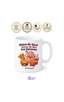 Fast Food Oburu Pizza Hamburger Esprili Mide Komik Baskılı Kupa Bardak Hediye Beyaz / Çok Renkli