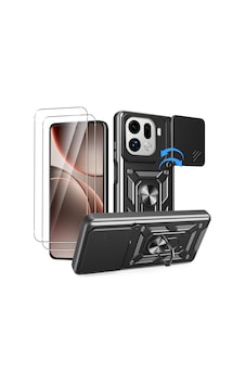 Teleplus Oppo Find X9 Pro Kılıf Armor Slide Yüzüklü Tank Kapak + 2 Ad Nano Ekran Koruyucu Siyah Teleplus Oppo Find X9 Pro Kılıf Armor Slide Yüzüklü Tank Kapak + 2 Ad Nano Ekran Koruyucu Siyah