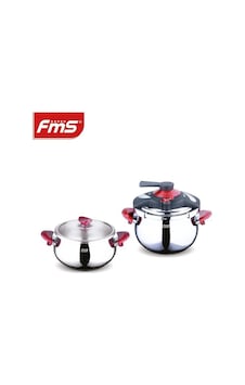 Fms Venüs İkiz 5 + 7 Litre Güveç Düdüklü Tencere Seti + Cam Kapak Kırmızı 3029 Kırmızı