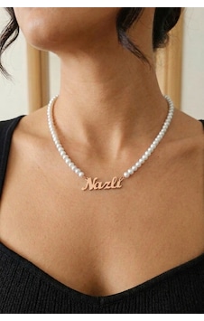 Orjinal İnci Doğaltaş Dizili 925 Ayar Gümüş İsimli Kolye Rose Gold Orjinal İnci Doğaltaş Dizili 925 Ayar Gümüş İsimli Kolye Rose Gold