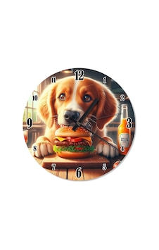 Sevimli Köpek Ve Hamburgeri Dekoratif Duvar Saati Çok Renkli Sevimli Köpek Ve Hamburgeri Dekoratif Duvar Saati Çok Renkli