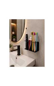 Dekoratif Metal Diş Fırçalık Duvara Monte Diş Macunu Organizeri Banyo Ve Lavabo Düzenleyici Siyah Fırçalık
