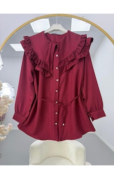 Lovie Moda Fırfır Yaka Bağcıklı Tunik Bordo Lovie Moda Fırfır Yaka Bağcıklı Tunik Bordo