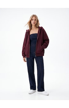 LTB Relaxed Fit Fermuarlı Kapüşonlu Bordo Sweatshırt LTB Relaxed Fit Fermuarlı Kapüşonlu Bordo Sweatshırt