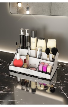 Bella Small Ahşap Makyaj Takı Banyo Kozmetik Düzenleyici Organizer Beyaz Bej - 193776952 Bej