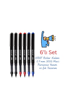 Kraf Roller Kalem 0.7 300g Mavi Kırmızı Siyah 6 Lı Set Çok Renkli Kraf Roller Kalem 0.7 300g Mavi Kırmızı Siyah 6 Lı Set Çok Renkli