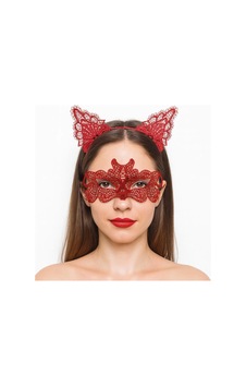 Ateş Kırmızısı Dantel Taç Ve Maske Seti 10 No - Maskeli Balo & Özel Gün Seti Standart Diğer Ateş Kırmızısı Dantel Taç Ve Maske Seti 10 No - Maskeli Balo & Özel Gün Seti Standart Diğer