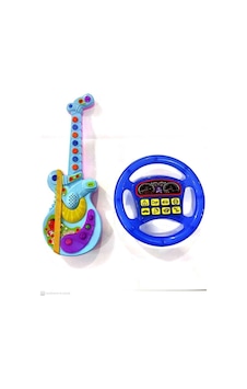 2 Oyuncak Birden Işıklı Müzikli Gitar - Işıklı Türkçe Konuşan Oyuncak Direksiyon Pille Çalışan