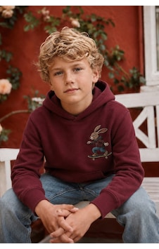 Esila Kids Erkek Çocuk Kapüşonlu Baskılı Sweatshirt Kanguru Cepli Günlük Hoodie Bordo