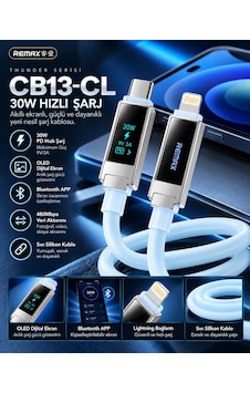 Remax Cb13-cl Thunder Serisi 30w Oled Ekranlı Bluetooth App Kontrollü Type-c To Lightning Hızlı Şarj Ve Data Kablosu 1.2 Metre Buz Mavisi Remax Cb13-cl Thunder Serisi 30w Oled Ekranlı Bluetooth App Kontrollü Type-c To Lightning Hızlı Şarj Ve Data Kablosu 1.2 Metre Buz Mavisi
