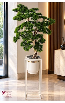 Yapay Çiçek Sitesi Metal Sütun Saksıda Yapay Bonsai Ağacı 180 Cm Salon Dekorasyonu Yeşil