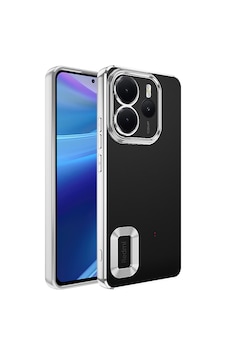 Zore Redmi Note 14 4g Kılıf Kamera Korumalı Logo Gösteren Omsy Omega Kapak - Gümüş
