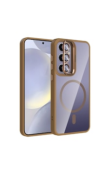 Samsung Uyumlu Galaxy S24 Plus Kılıf Standlı Ve Kamera Lens li M-safe Şarj Özellikli Zore Etro Kapak Desert Titanyum