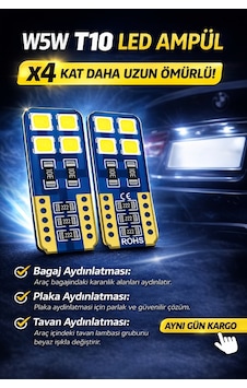 T10 W5w Led Ampül 2 Adet X4 Uzun Ömür Ultra Parlak Beyaz Park Plaka Tavan Bagaj Ledi