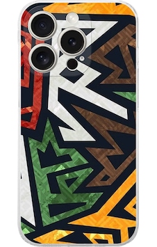 Apple Uyumlu iPhone 15 Pro Kamera Korumalı Soyut Grafiti Tasarımlı Şeffaf Silikon Kılıf