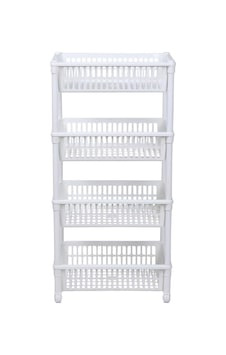 Beyaz Tekerlekli Sebzelik Ve Meyvelik 4 Katlı Plastik Patates Ve Soğan Sepeti 51x21, H:95cm Çok Renkli