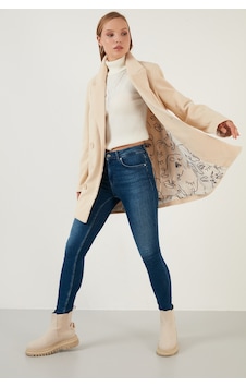 Lela Oversize Çift Düğmeli Cepli Uzun Bayan Kaban 6230058 Taş Lela Oversize Çift Düğmeli Cepli Uzun Bayan Kaban 6230058 Taş