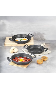 Deconox 3'lü Döküm Sahan Seti, 3'lü Yumurta, Omlet Tavası, 3 Boy Döküm Siyah Granit Sahan Tava 22cm-20cm-18cm Sku: Mır8690010570123 14 Cm