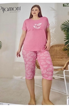 Miressa Büyük Beden Kaprili Pijama Takımı Pembe