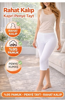 Beyaz Kapri Yüksek Bel Ağlı Tayt Beyaz Kapri Yüksek Bel Ağlı Tayt