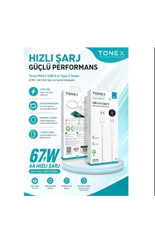 Tonex Ma67 67w Type-c Hızlı Şarj Data Kablosu 1mt Saliseli Beyaz