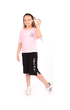 Toontoy Kids Toontoy Kız Çocuk 2'li Takım Baskılı Bisiklet Yaka T-shirt & Beli Lastikli Cepli Kapri Şort - Yırtmaç Detaylı Pembe Toontoy Kids Toontoy Kız Çocuk 2'li Takım Baskılı Bisiklet Yaka T-shirt & Beli Lastikli Cepli Kapri Şort - Yırtmaç Detaylı Pembe