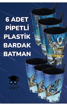6 Adet Pipetli Plastik Bardak Batman Doğum Günü Parti Piknik Bardakları Plastik Çok Renkli