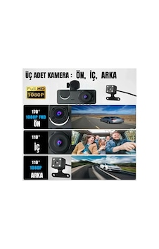 1080p Full Hd Çözünürlüklü Üç Kameralı Araç İçi Kamera - Park Ve Sürüş Güvenliği Najmaddin 1080p Full Hd Çözünürlüklü Üç Kameralı Araç İçi Kamera - Park Ve Sürüş Güvenliği Najmaddin
