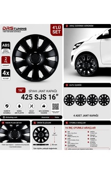 16 Inc Kırılmaz Sks Parlak Siyah Jant Kapağı 1 Takım 4 Adet No:425