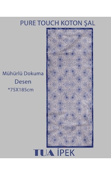 Mühürlü Dokuma Desen Pure Touch Koton Şal 75x185cm Lacivert