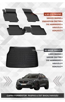 Sahler Cupra Formentor 2020-2024 Uyumlu 4.5d Premium Havuzlu Oto Paspas Ve Liner Marka 3d Üst Bagaj
