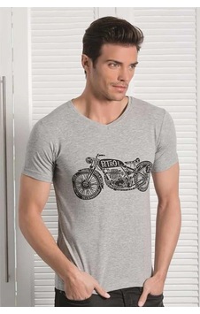 Meks Berrak Motosiklet Baskılı Erkek T-shirt 1049 Gri S