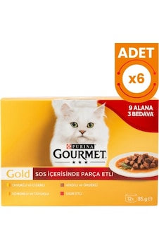 Gourmet Gold Sos İçinde Parça Etli Karışık Lezettler Yetişkin Konserve Kedi Maması 85 Gr 12 Al 9 Öde 6 Adet Gourmet Gold Sos İçinde Parça Etli Karışık Lezettler Yetişkin Konserve Kedi Maması 85 Gr 12 Al 9 Öde 6 Adet